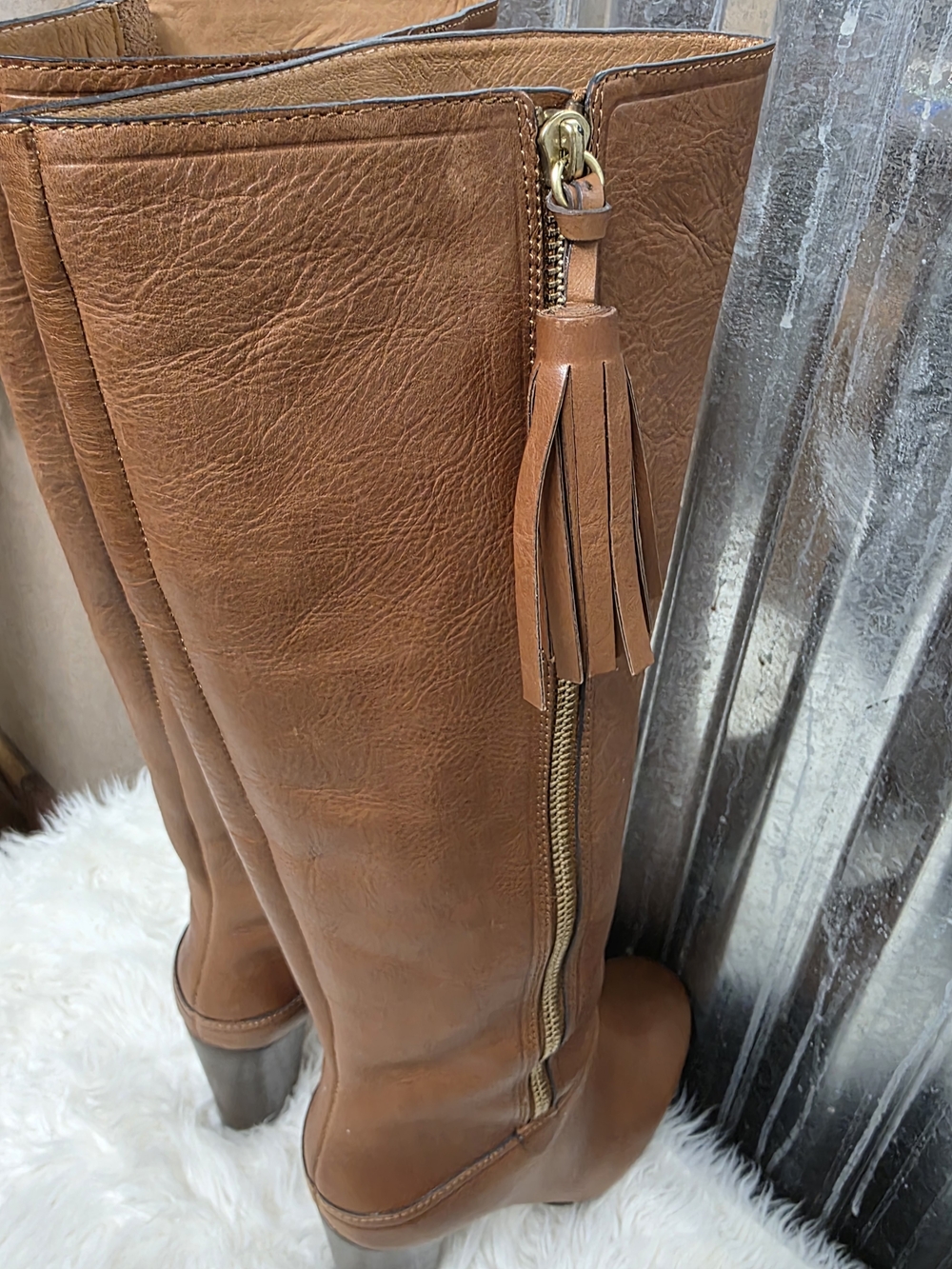 Coach Therese Tall Leather Tassel Zip Boots in Cinnamon Brown - Picture 6 of 12